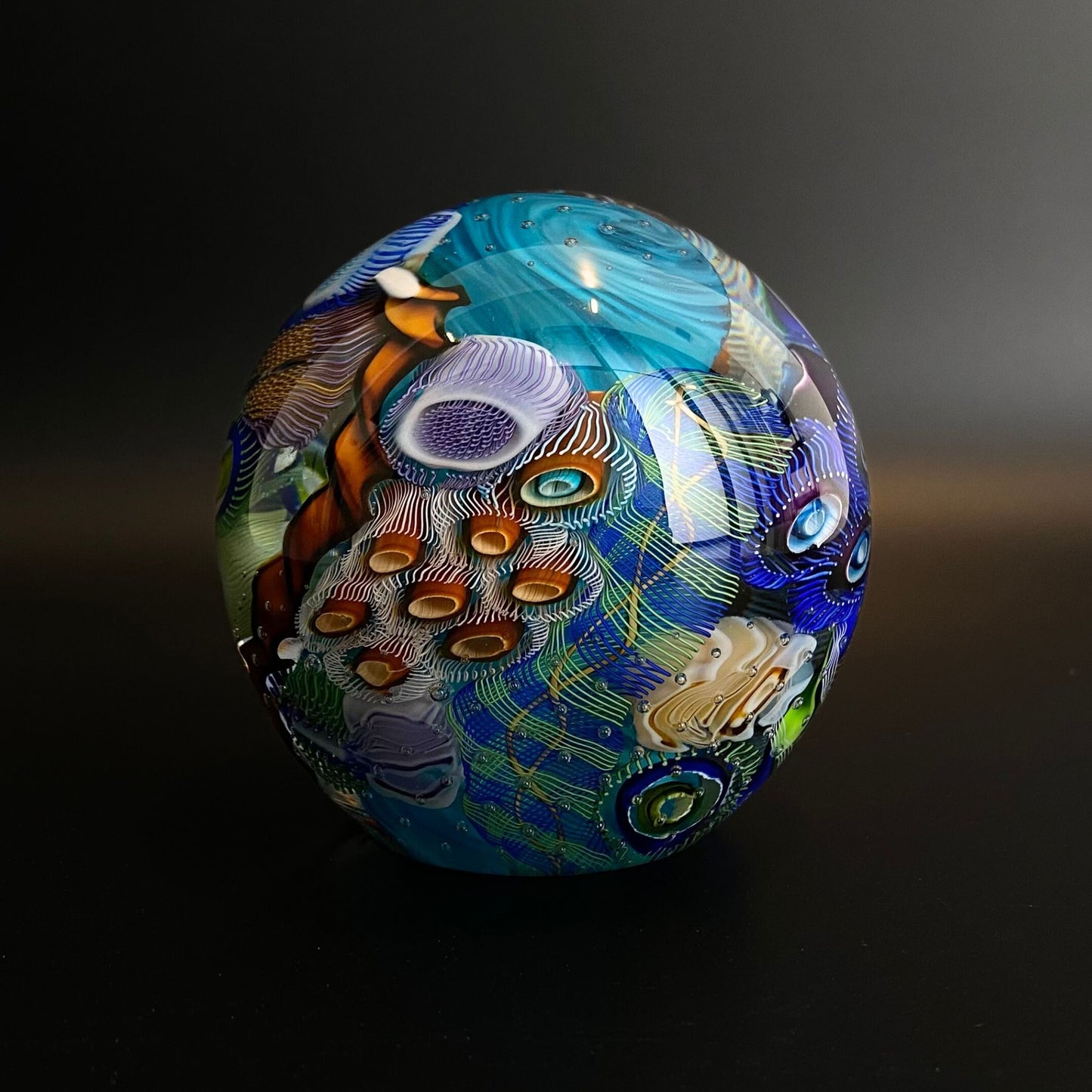 3 Inch Scott Garretls Glass Blue, orange, Green Turquoise