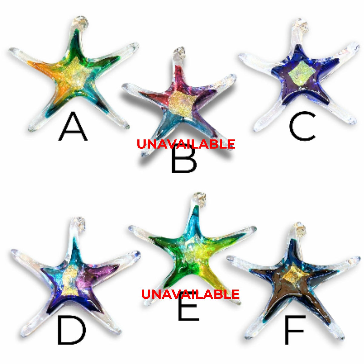Colorful Glass Star Ornaments - available ones
