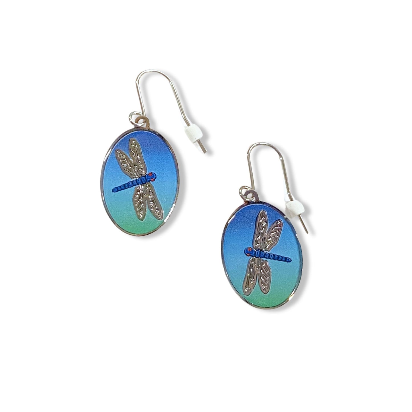 dragonfly Earrings blue and green silver