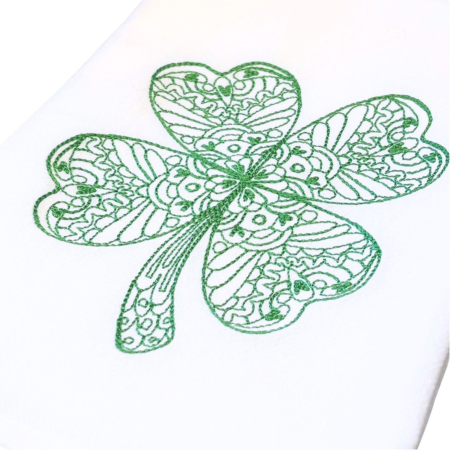 Four Leaf Clover Tea Towel White and Green