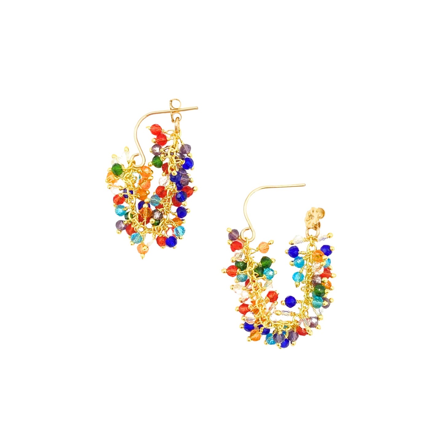 Fringe Hoop Earrings - Gold Plate Multicolored Beads