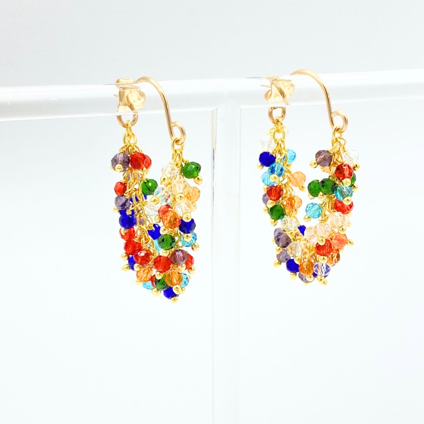 Fringe Drop Earrings With Colorful Bead clusters