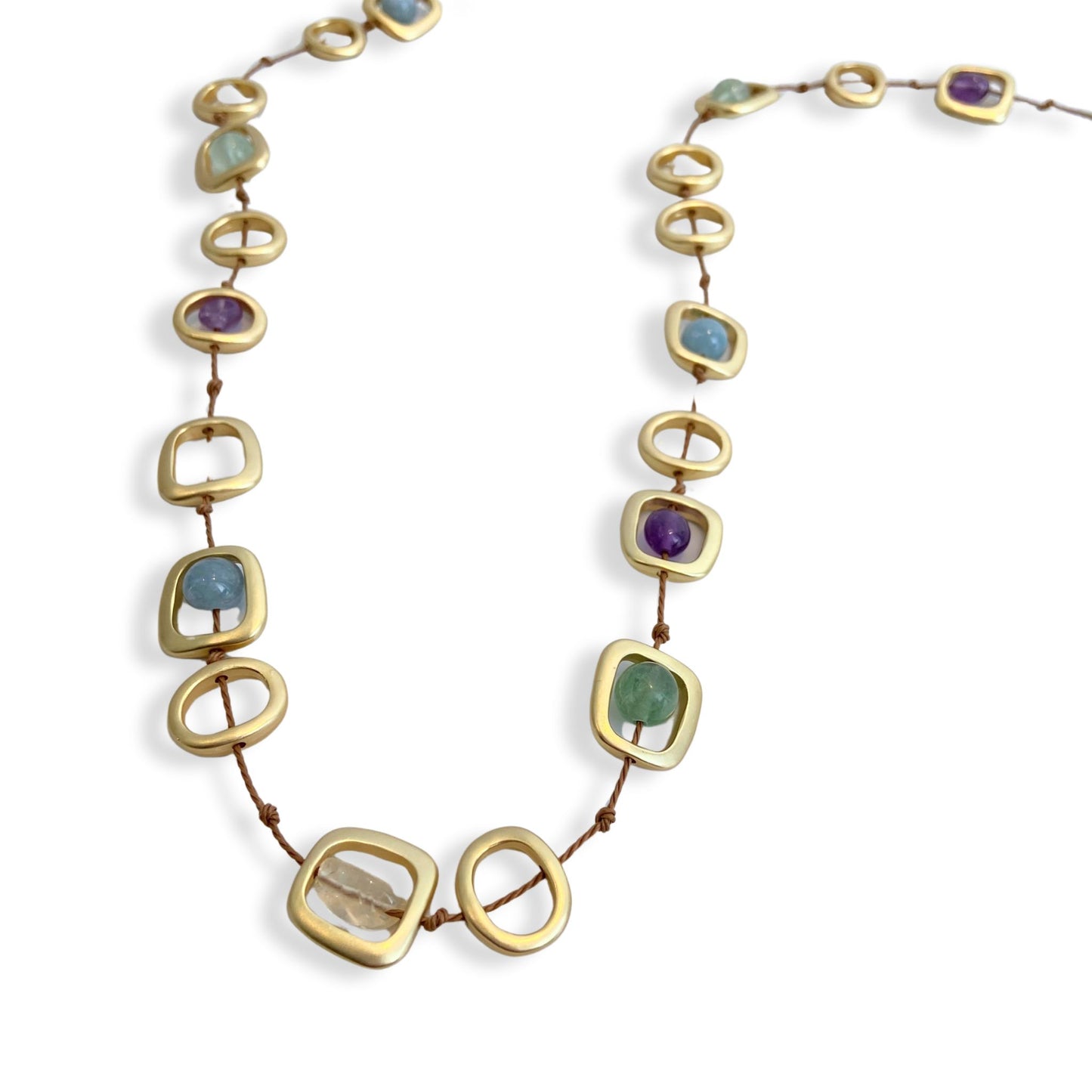 Gold Geo necklace w mixed natural stones