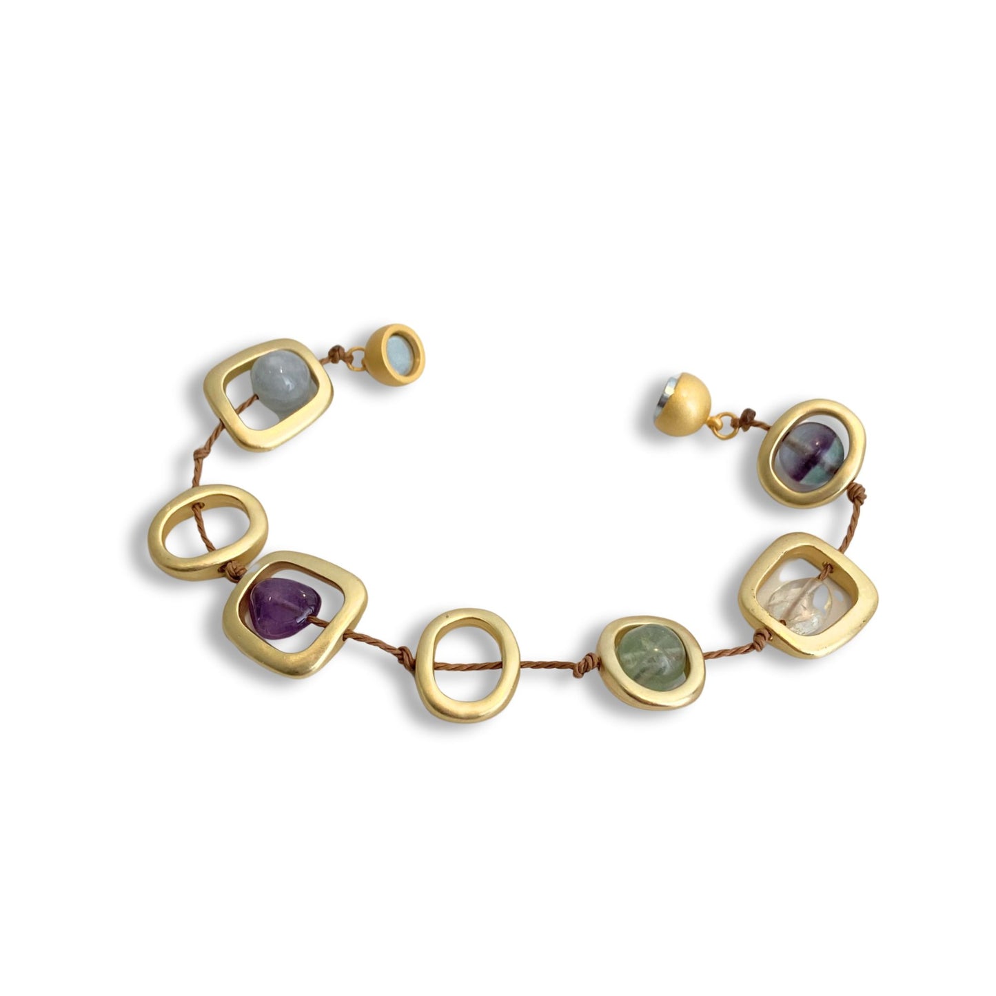 Gold Geometric Bracelet with Natural Stone Beads