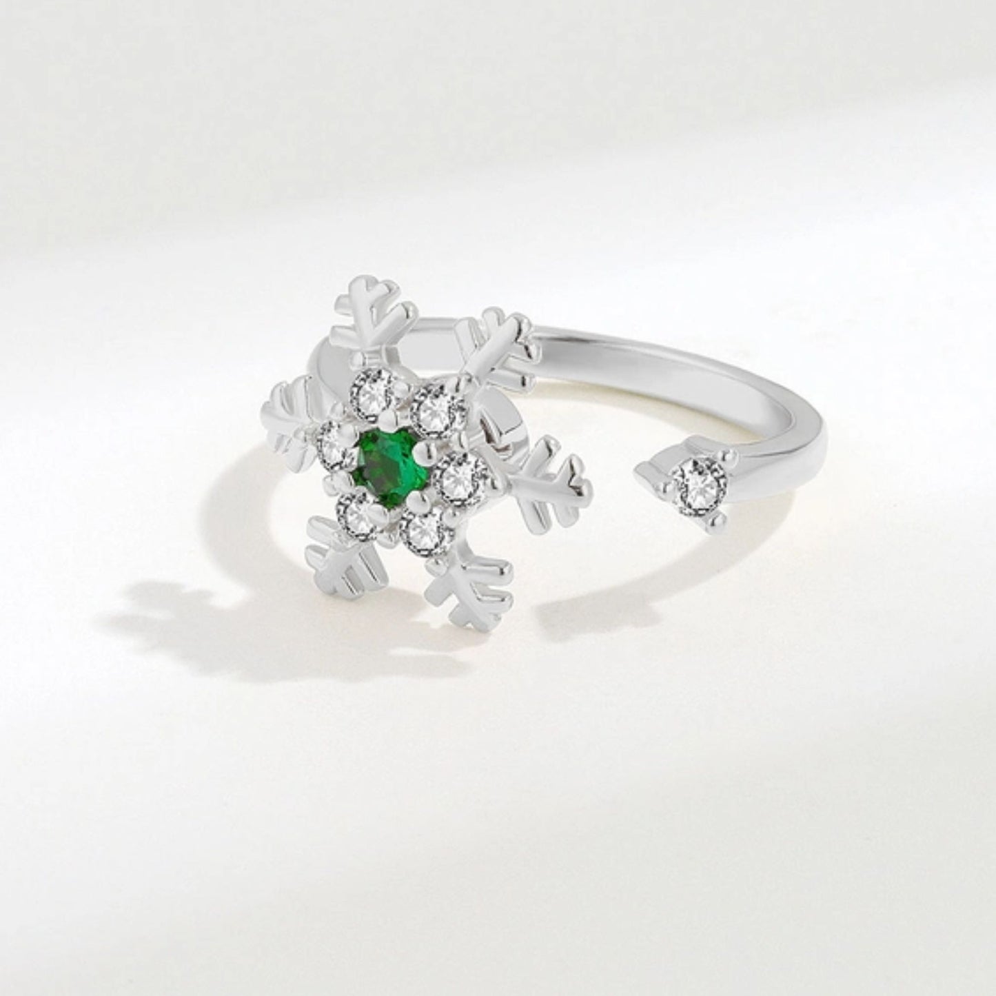 Holiday - Silver Snowflake with Green Stone