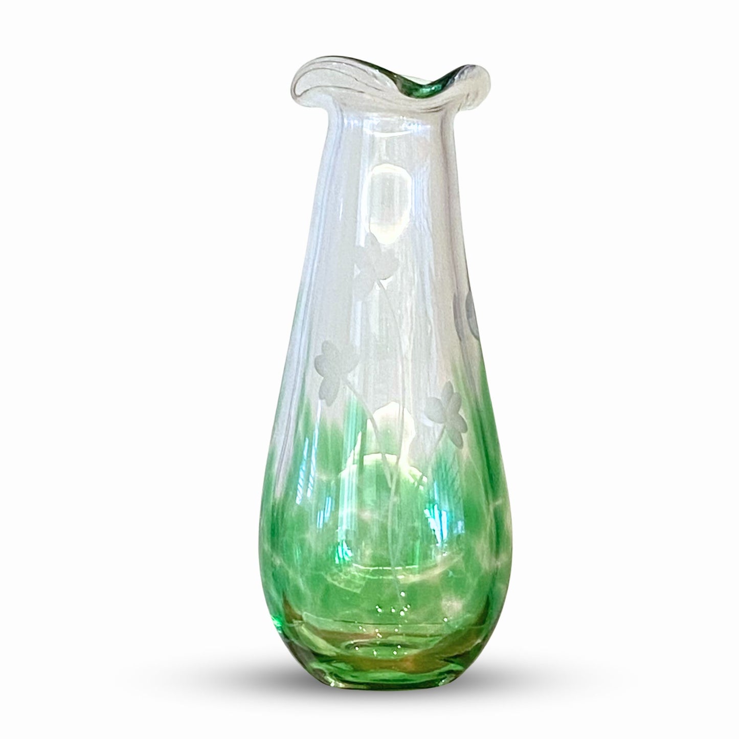 Irish Handmade Glass Shamrock Bud Vase in Green