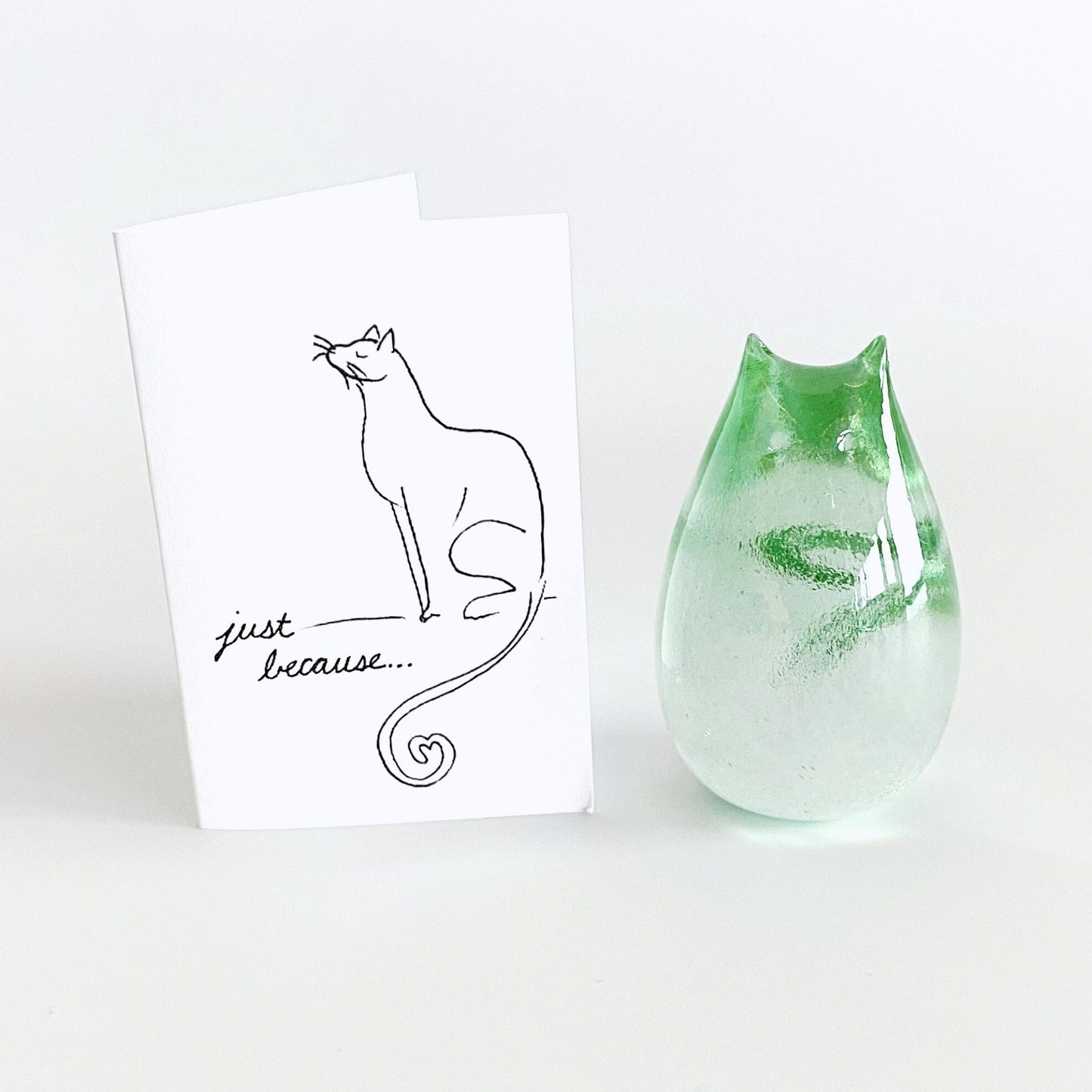 Love cat handblown glass paper weight