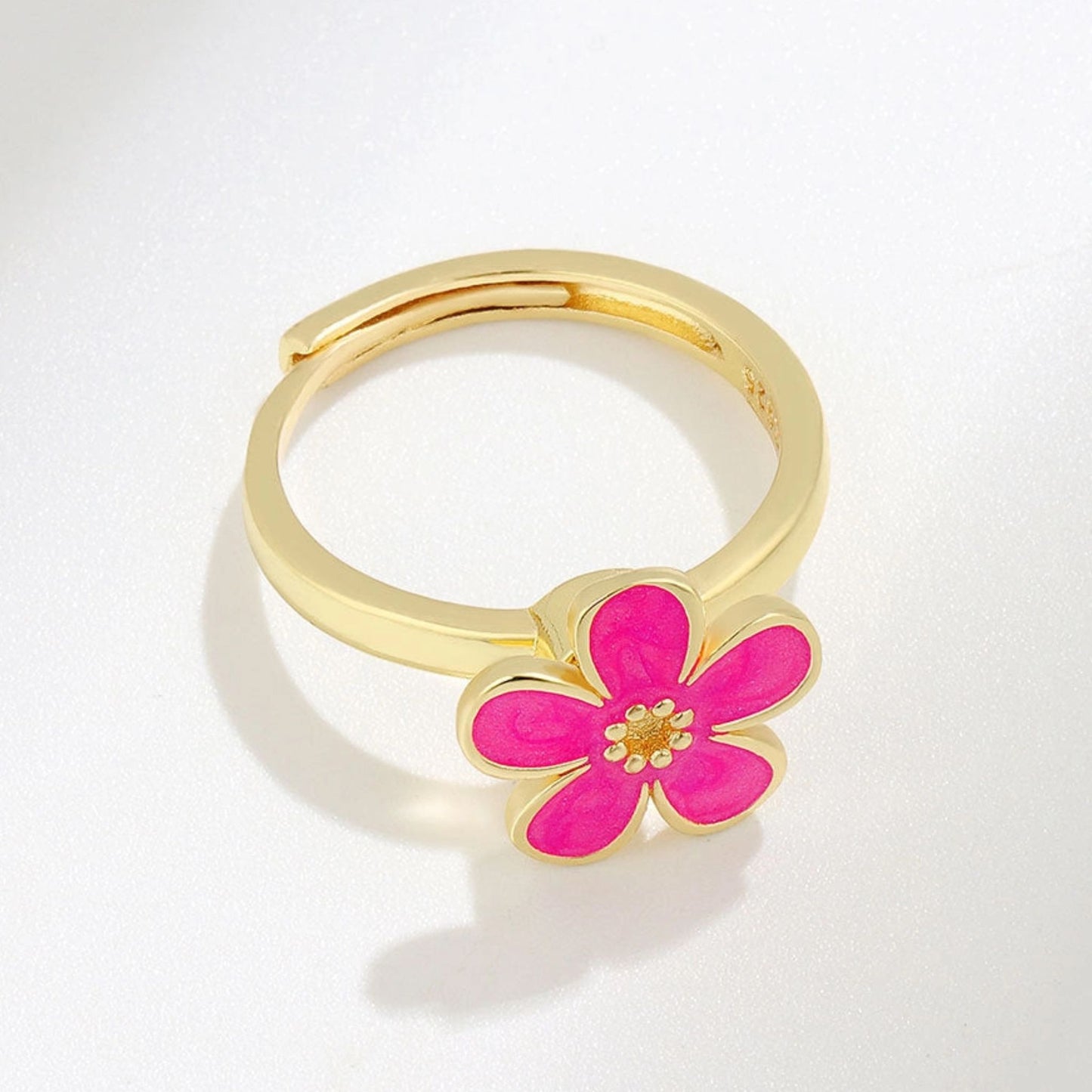 Pink Flower Gold Spinner Ring for Anxiety