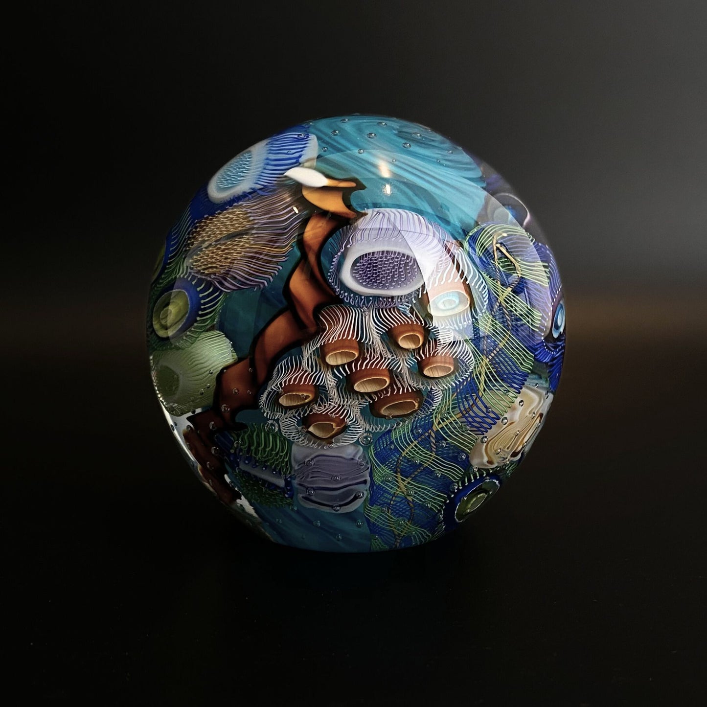 Seascape paperweight hand blown glass orb