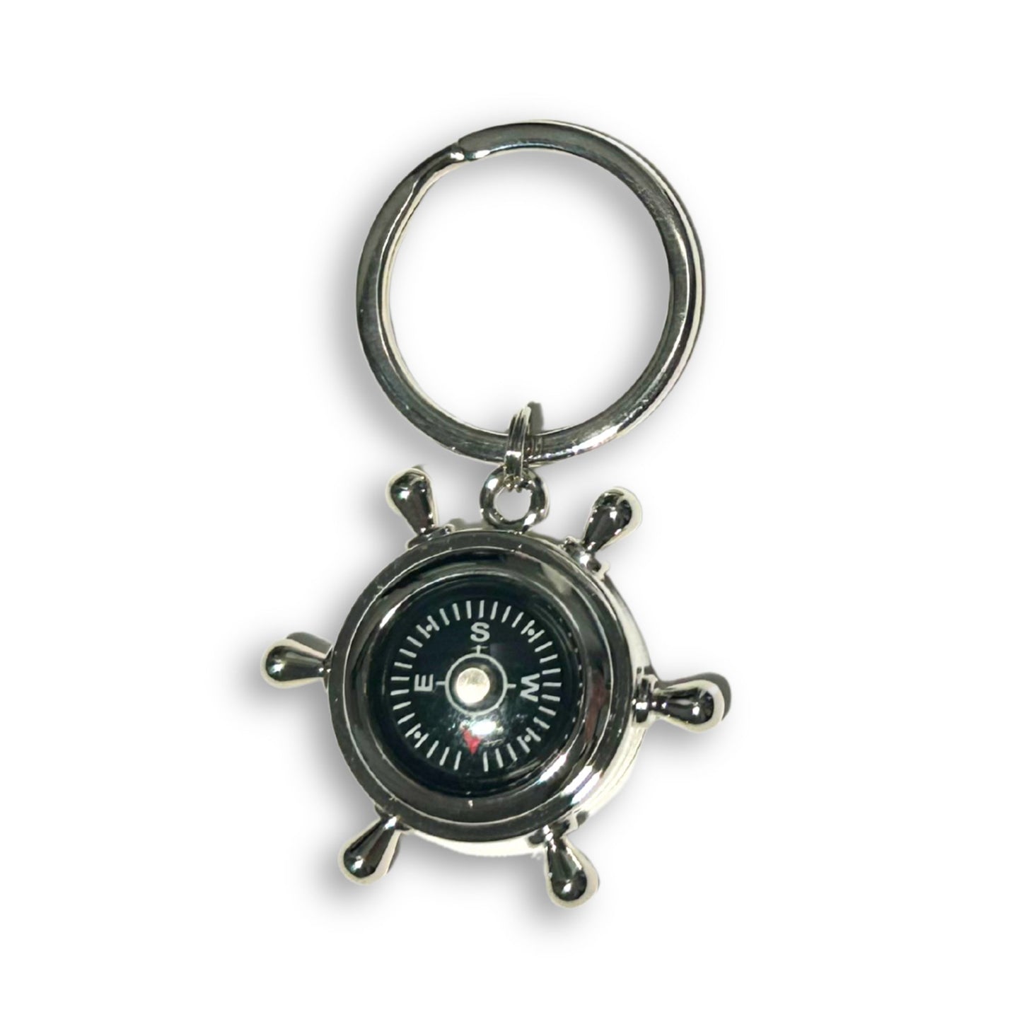 Silver Compass Ship Wheel Keyring