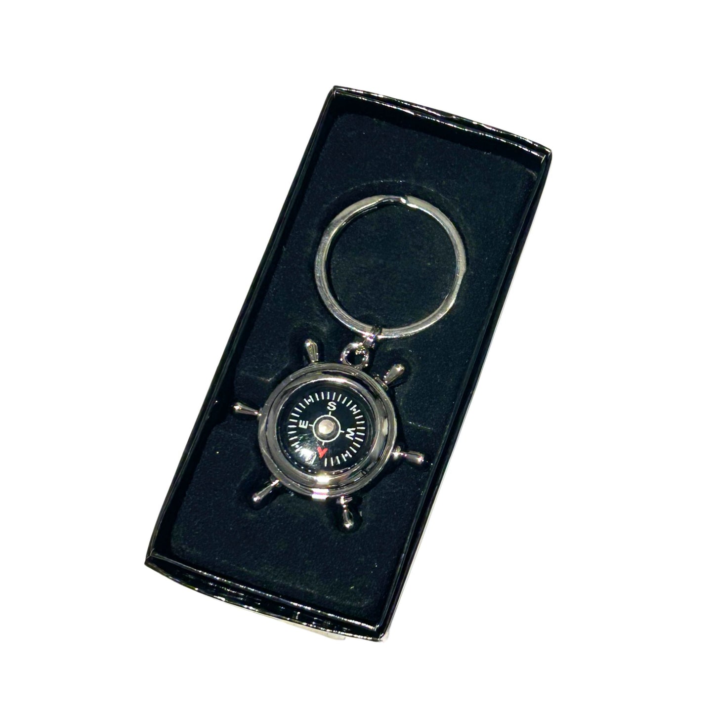 Silver Compass Key chain Captains Wheel