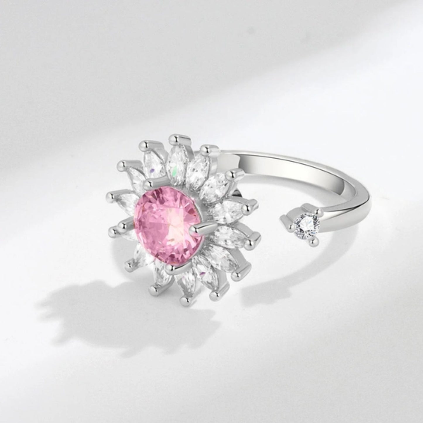 Silver Spinner Ring with Pink Cubic Zirconia