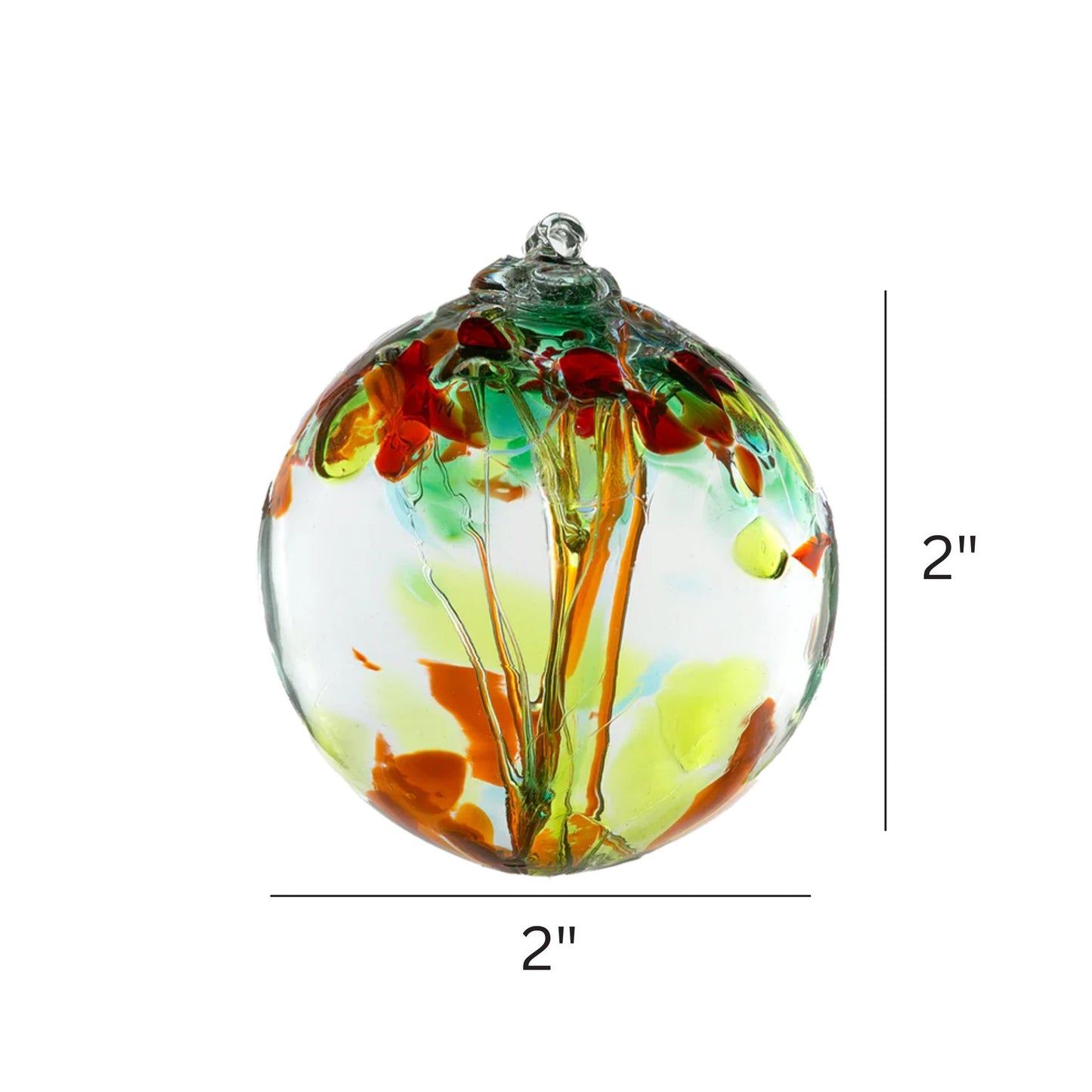 Sisters handmade blown orange green rust glass ornament