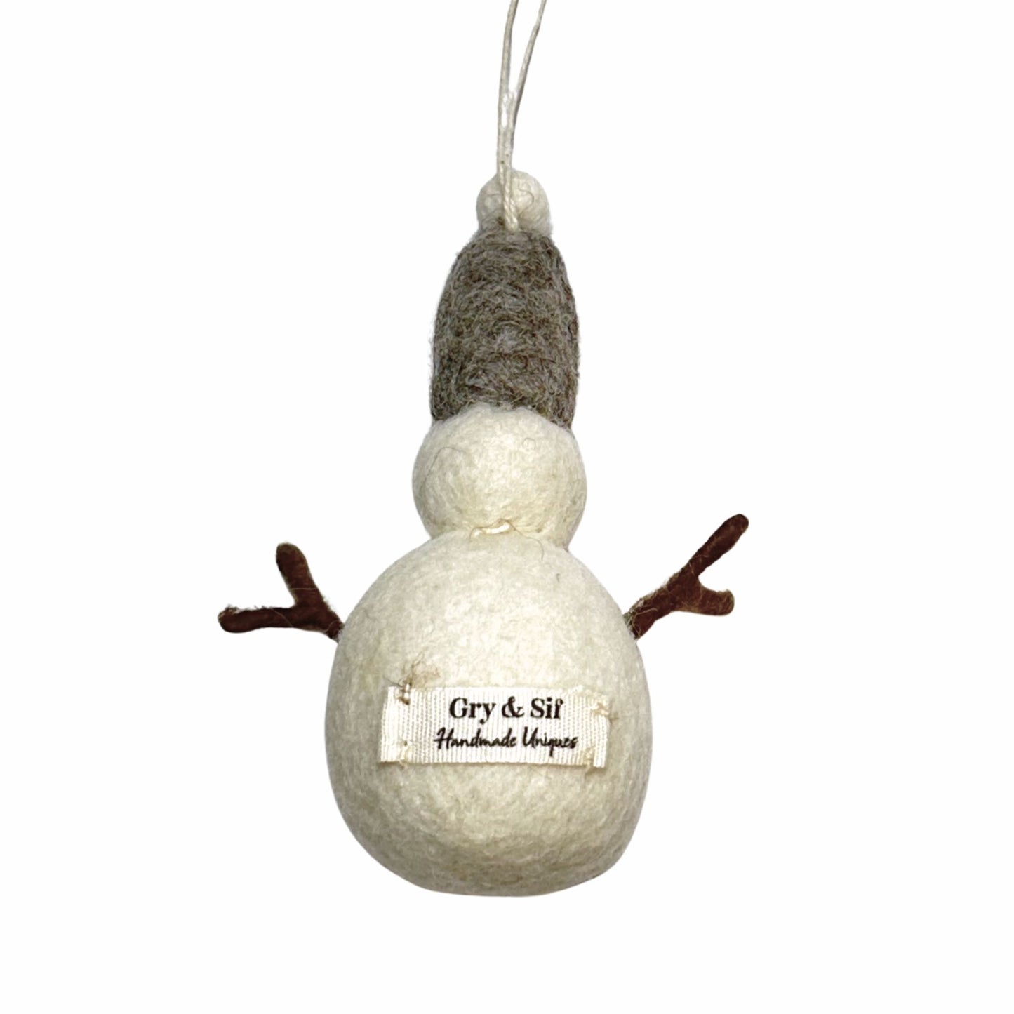 Snow Man with Gray Felted Hat Ornament