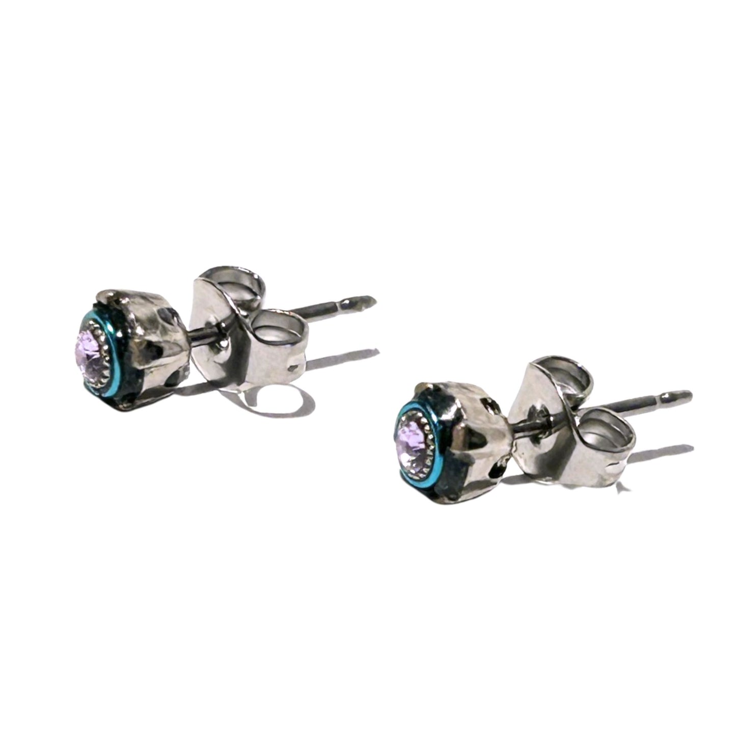 Stud Post Silver Earring Violet and Turquoise