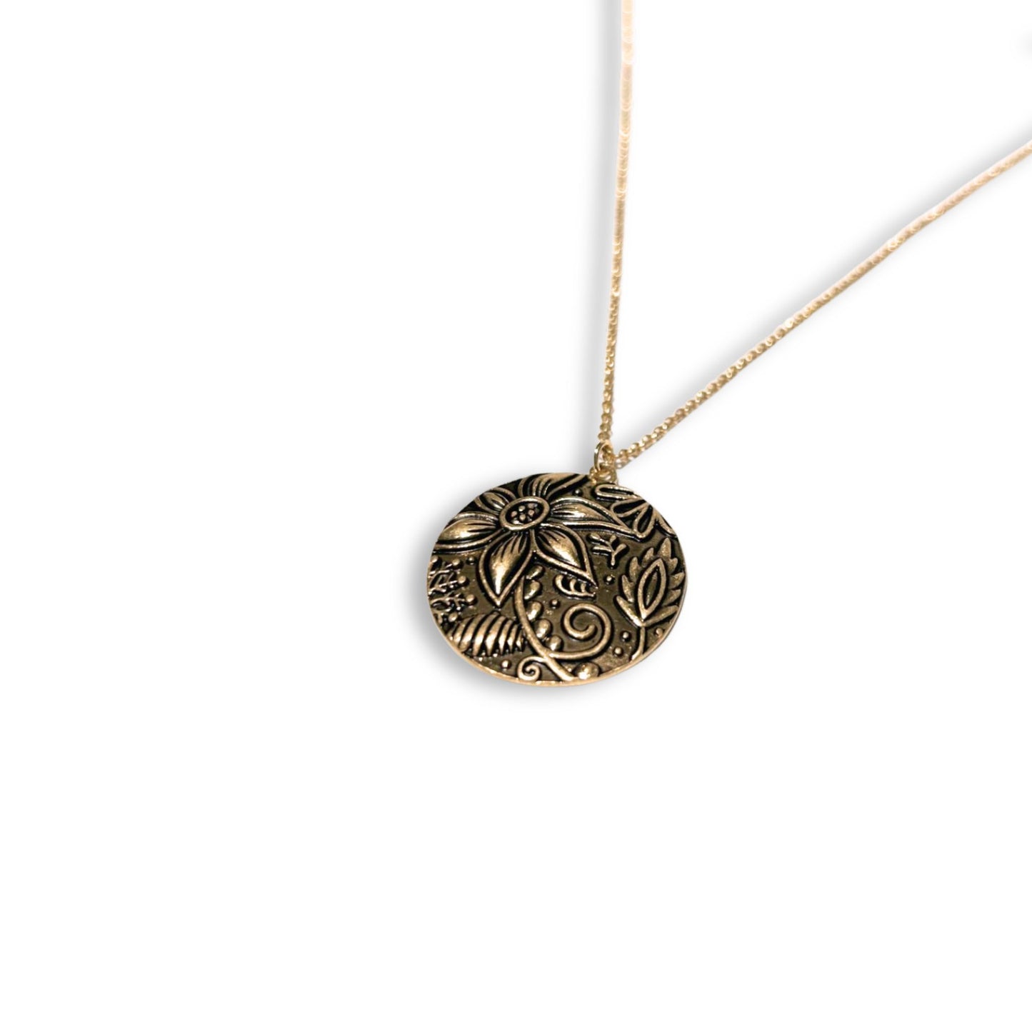 Worn Gold Sunflower Metal Necklace