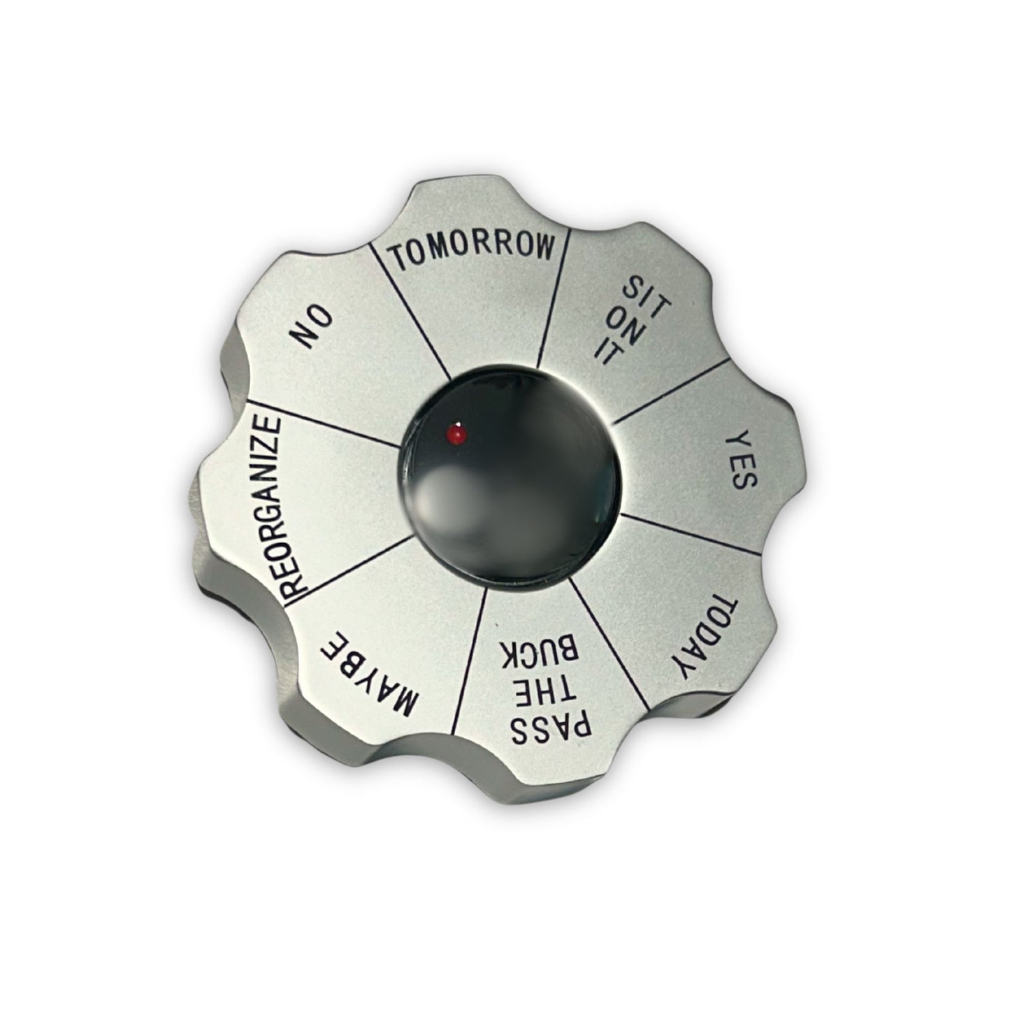 silver decision maker spinner desk accessory