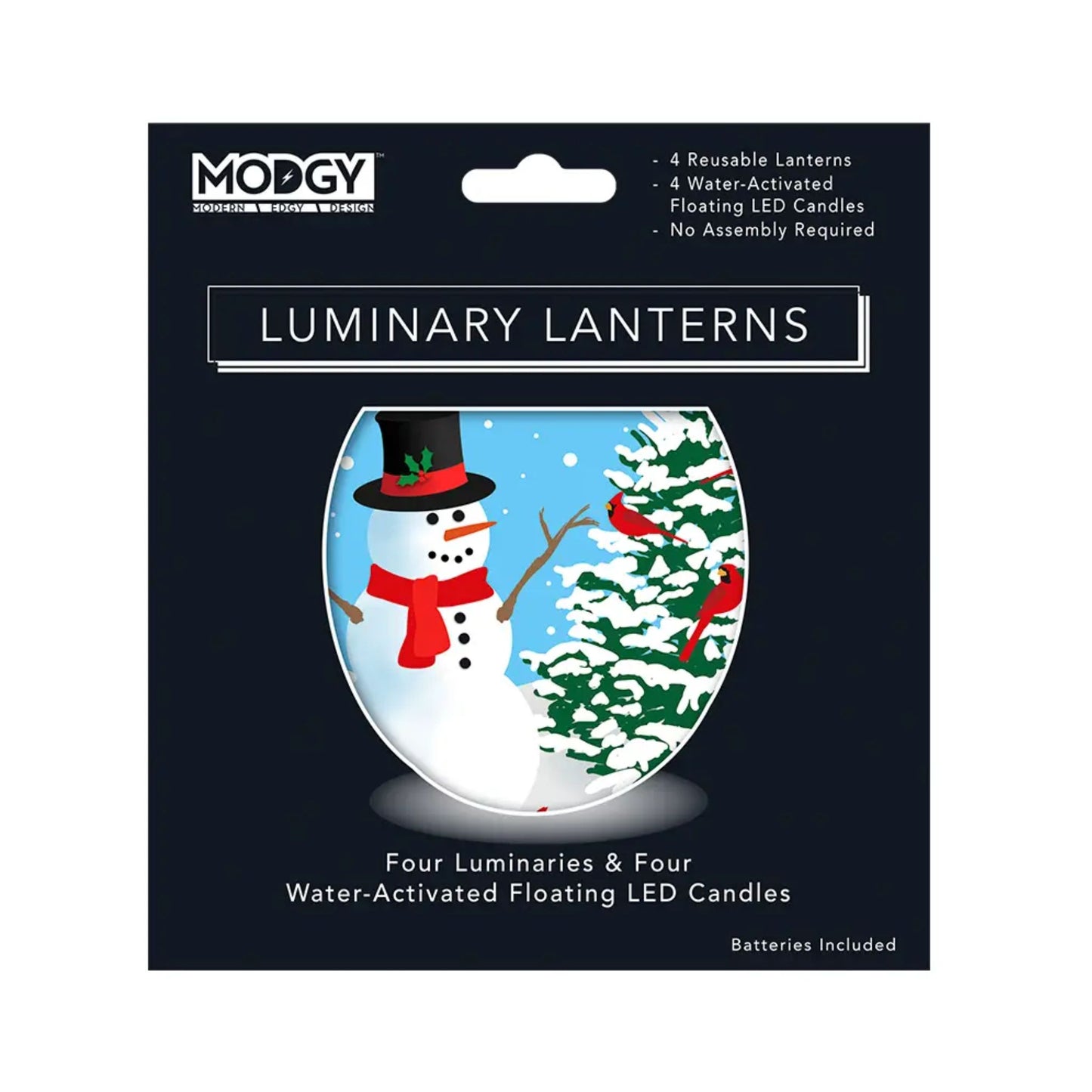 snowday winter lantern with floating LED lights set of four