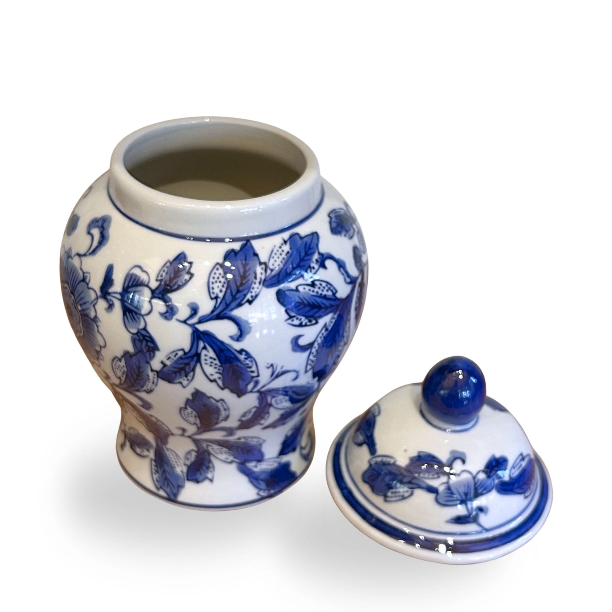 8 inch Cobalt Blue and White Floral Pattern Vessel with Top