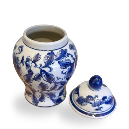 8 inch Cobalt Blue and White Floral Pattern Vessel with Top
