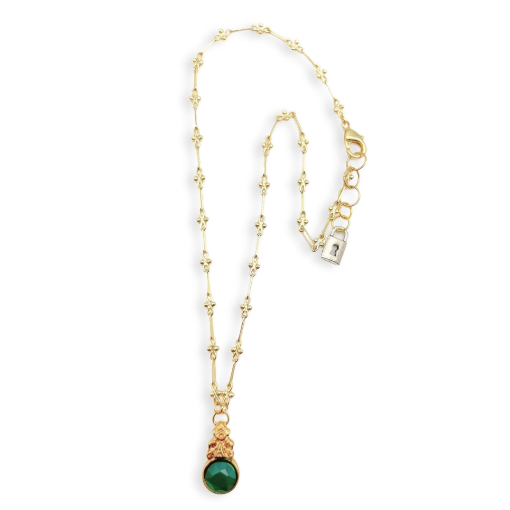 Anna Pavlova 18 k Gold-plated Green Chalcedony gem stone Pendant 17 inch Necklace