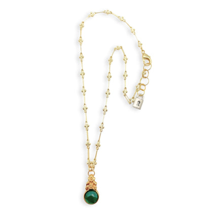 Anna Pavlova 18 k Gold-plated Green Chalcedony gem stone Pendant 17 inch Necklace