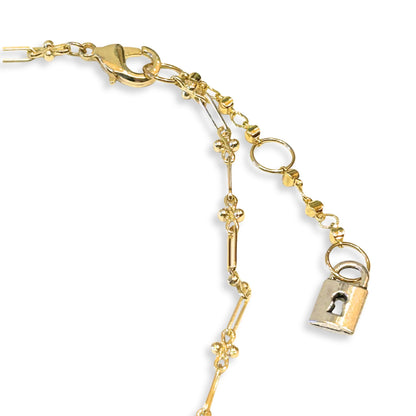 Lock and Key Gold Adjustable 17 inch Chain and green colored chalcedony gemstone