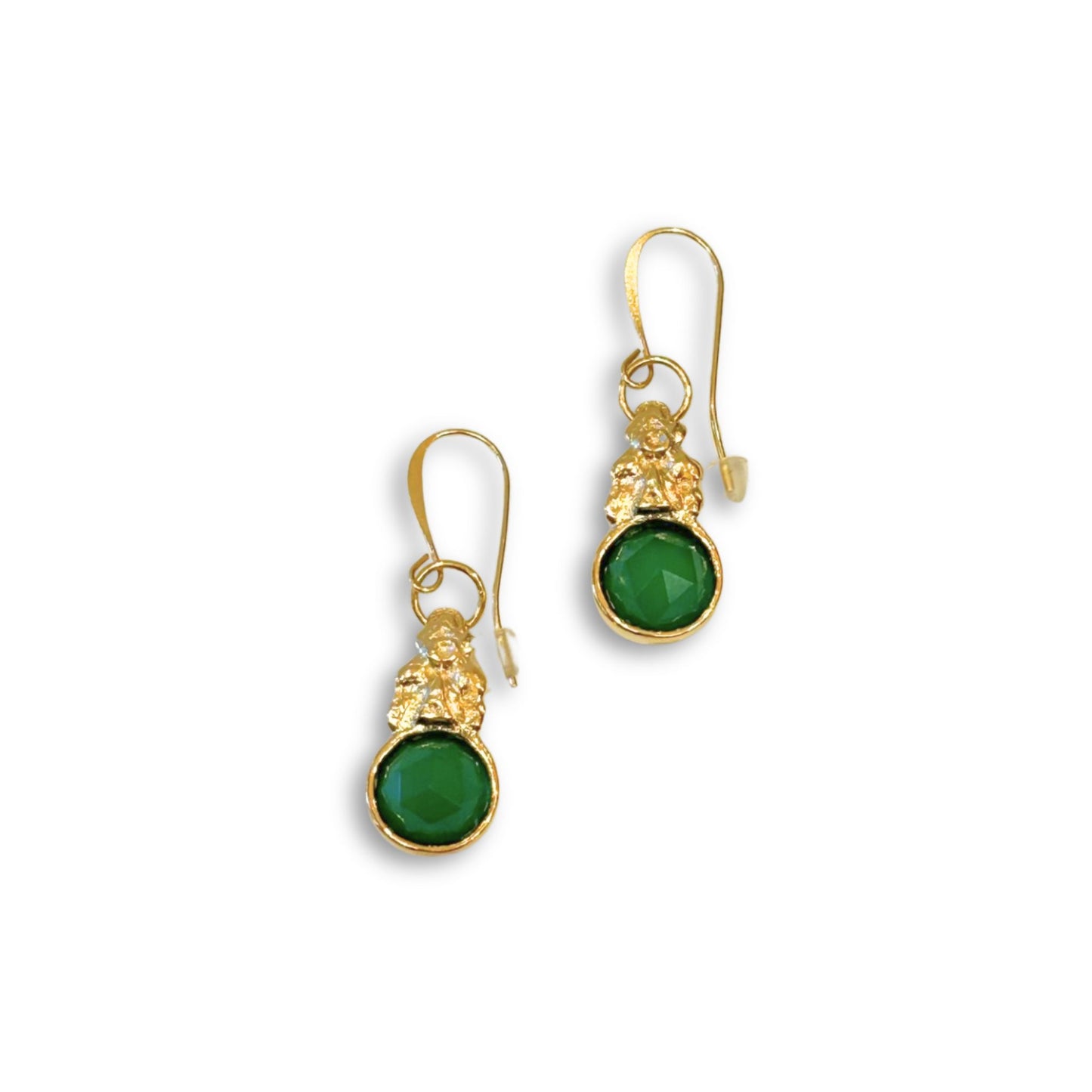 Anna Pavlova 18k gold-plated Green Chalcedony Gem Stone Rococo Earrings