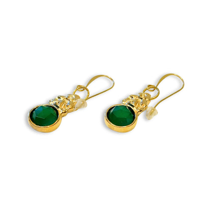 Anna Pavlova 18 K Gold-Plated Drop Style Green Chalcedony Rococo Earrings