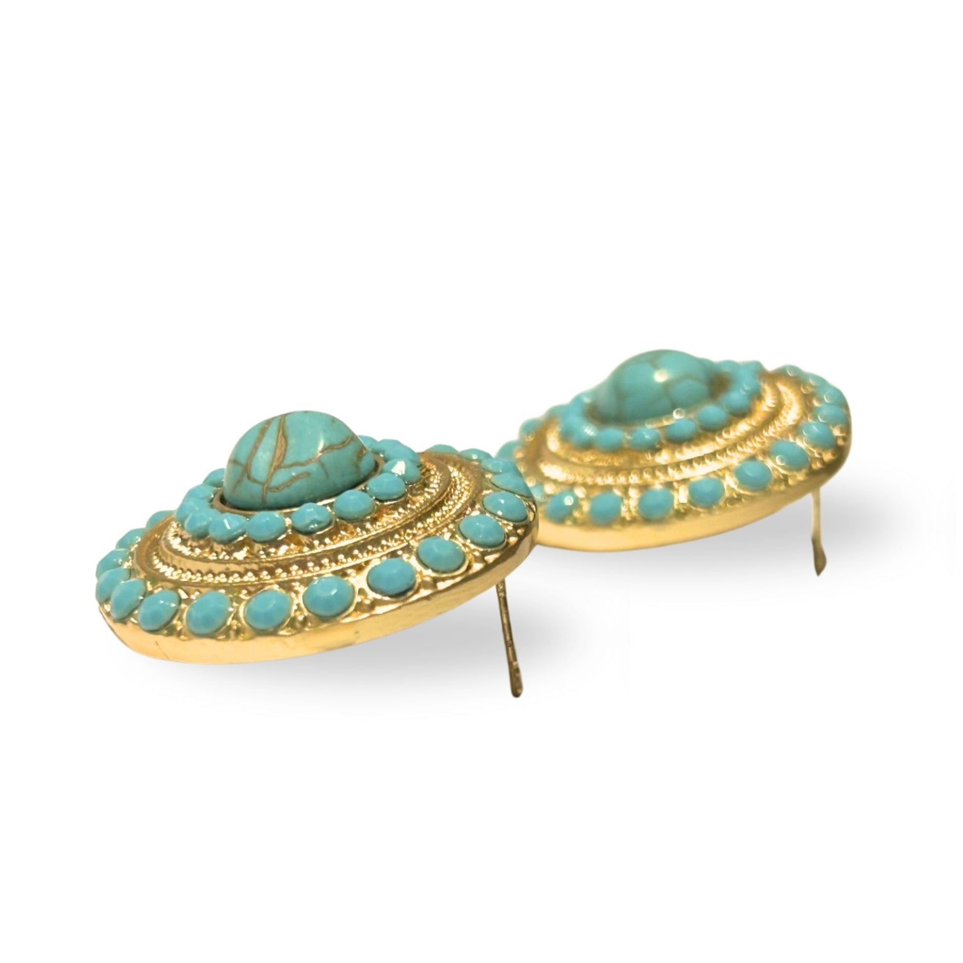 Artisan Turquoise And Gold Statement Earrings