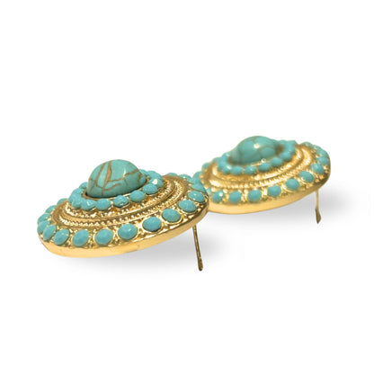 Artisan Turquoise And Gold Statement Earrings