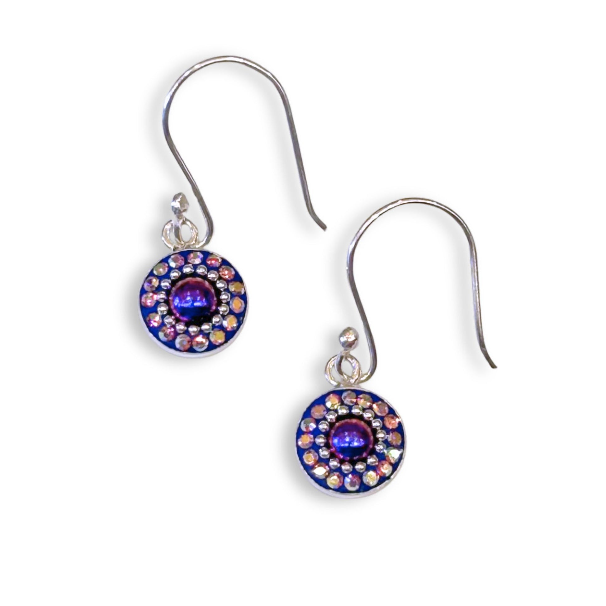 Austrian Crystal and Silver Dot Dangle Earrings - Aurora Fuchsia