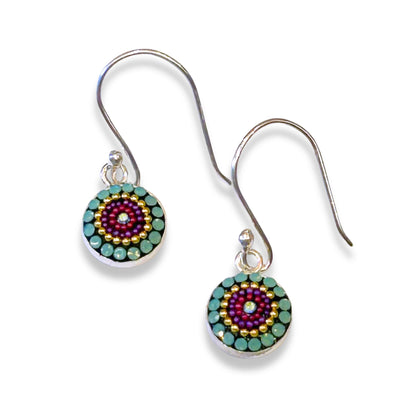 Austrian Crystal and Silver Dot Dangle Earrings Colorful