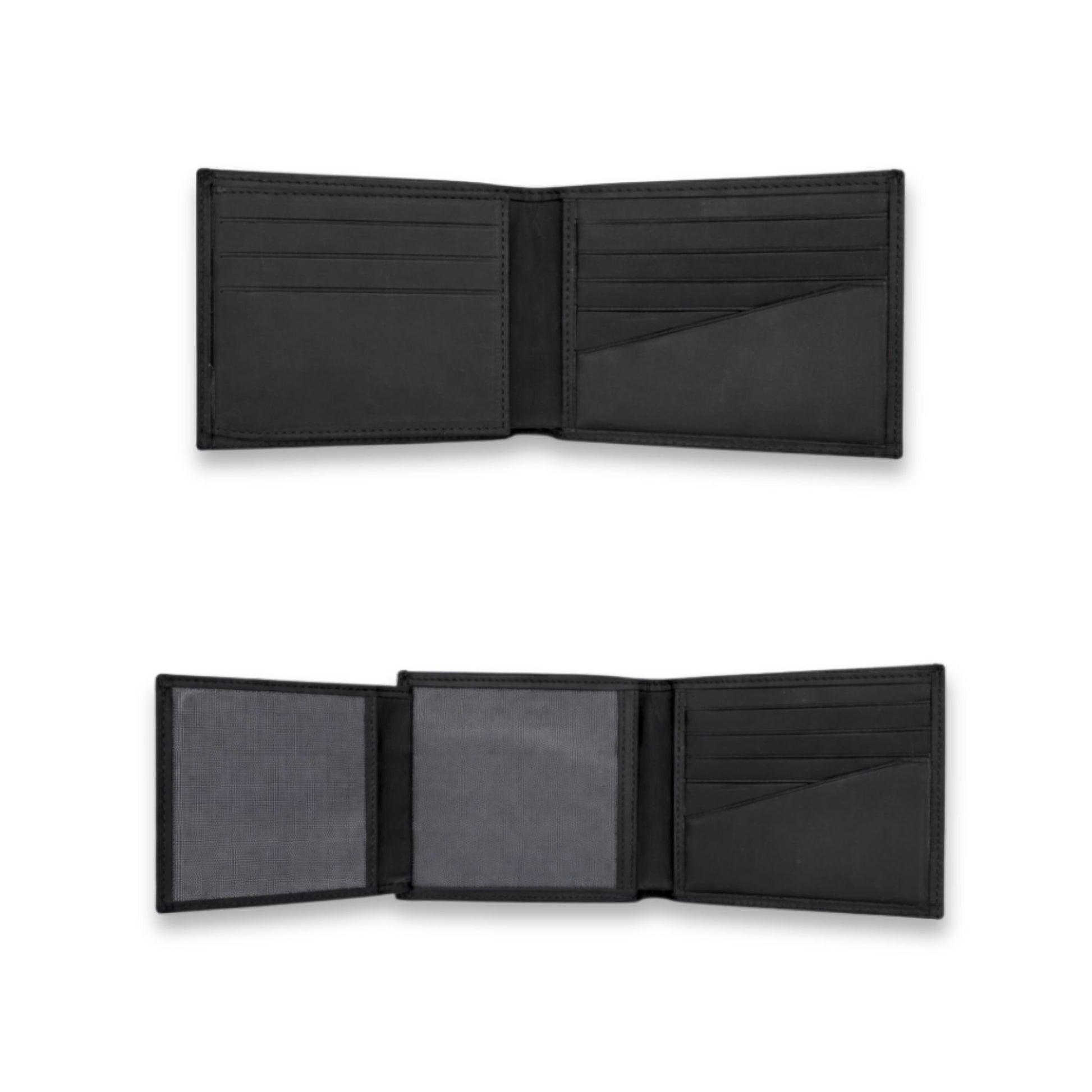 Bifold Crazy Horse Black Leather Wallet With Pockets