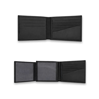 Bifold Crazy Horse Black Leather Wallet With Pockets