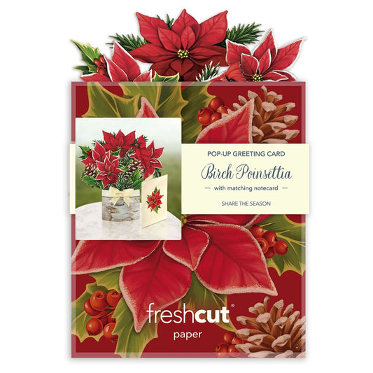 Birch Poinsettia pop up paper card fresh cut