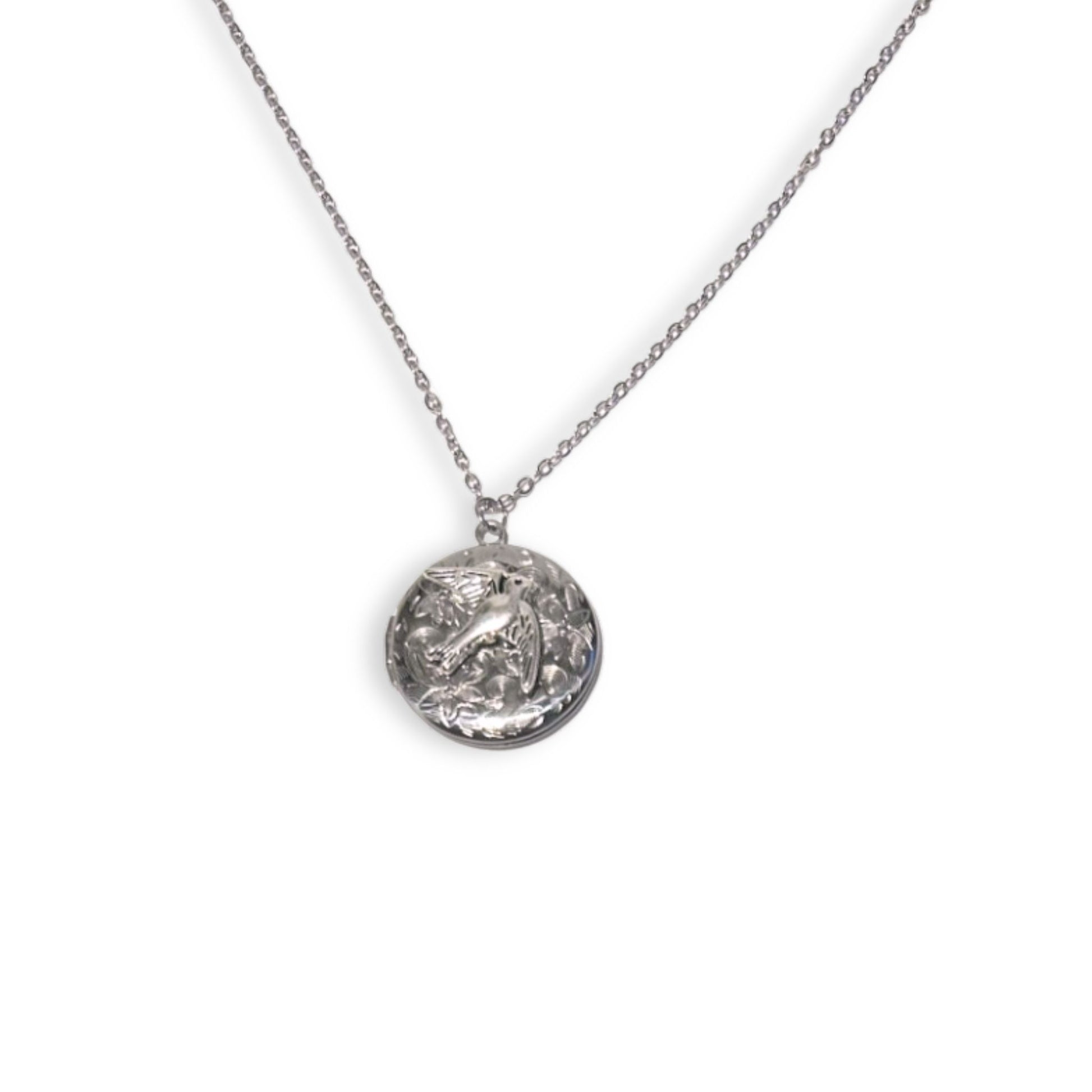 Bird Locket Silver Necklace