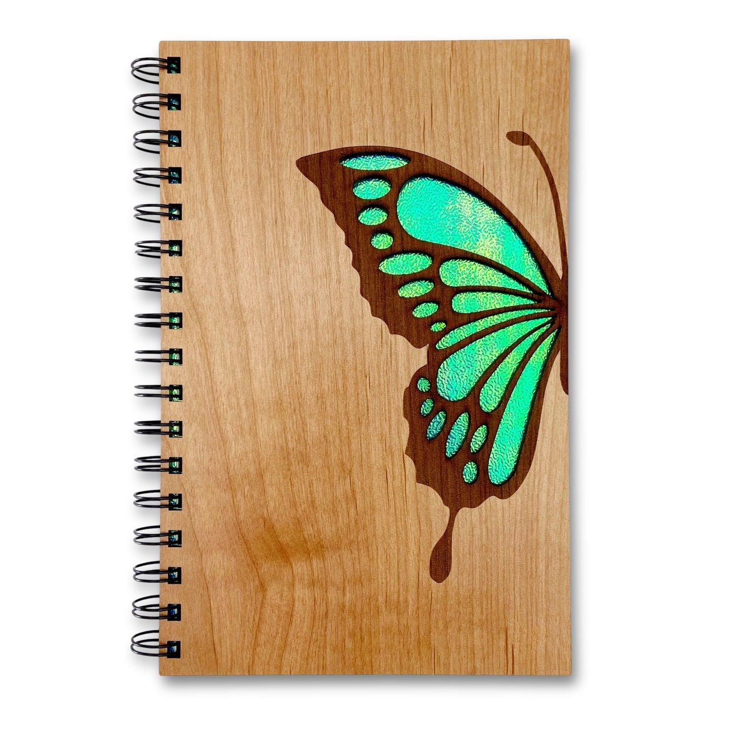 blue butterfly wooden journal