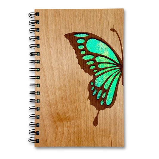 blue butterfly wooden journal