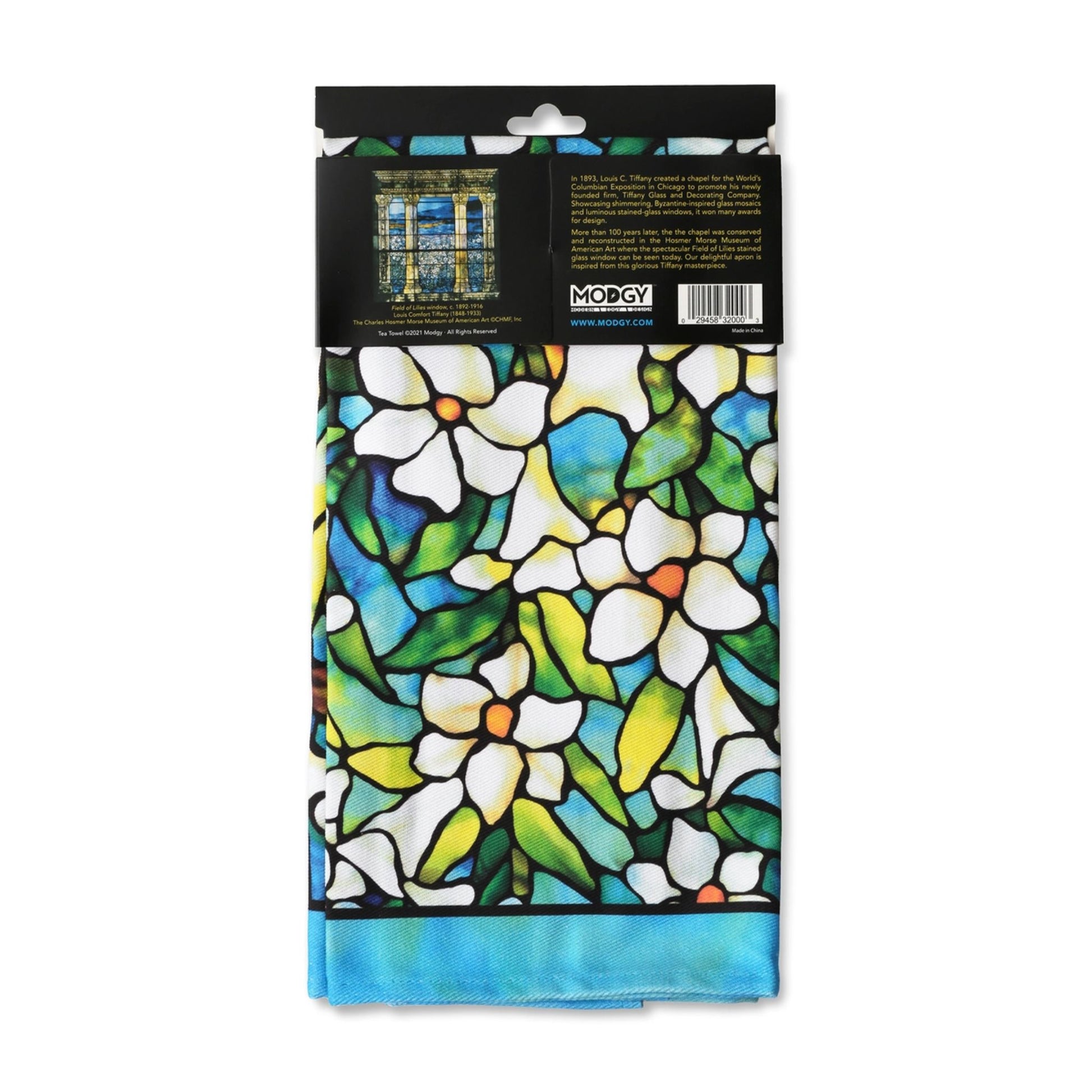 Blue and Green Tea Towel Tiffany Lilies