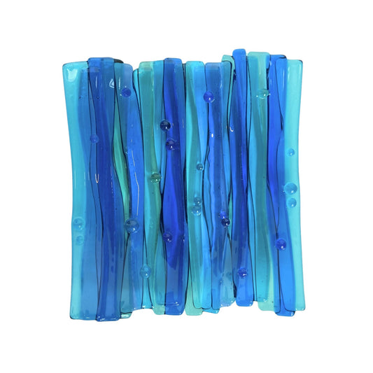 Blue and Turquoise Streaming Fused Glass Tray