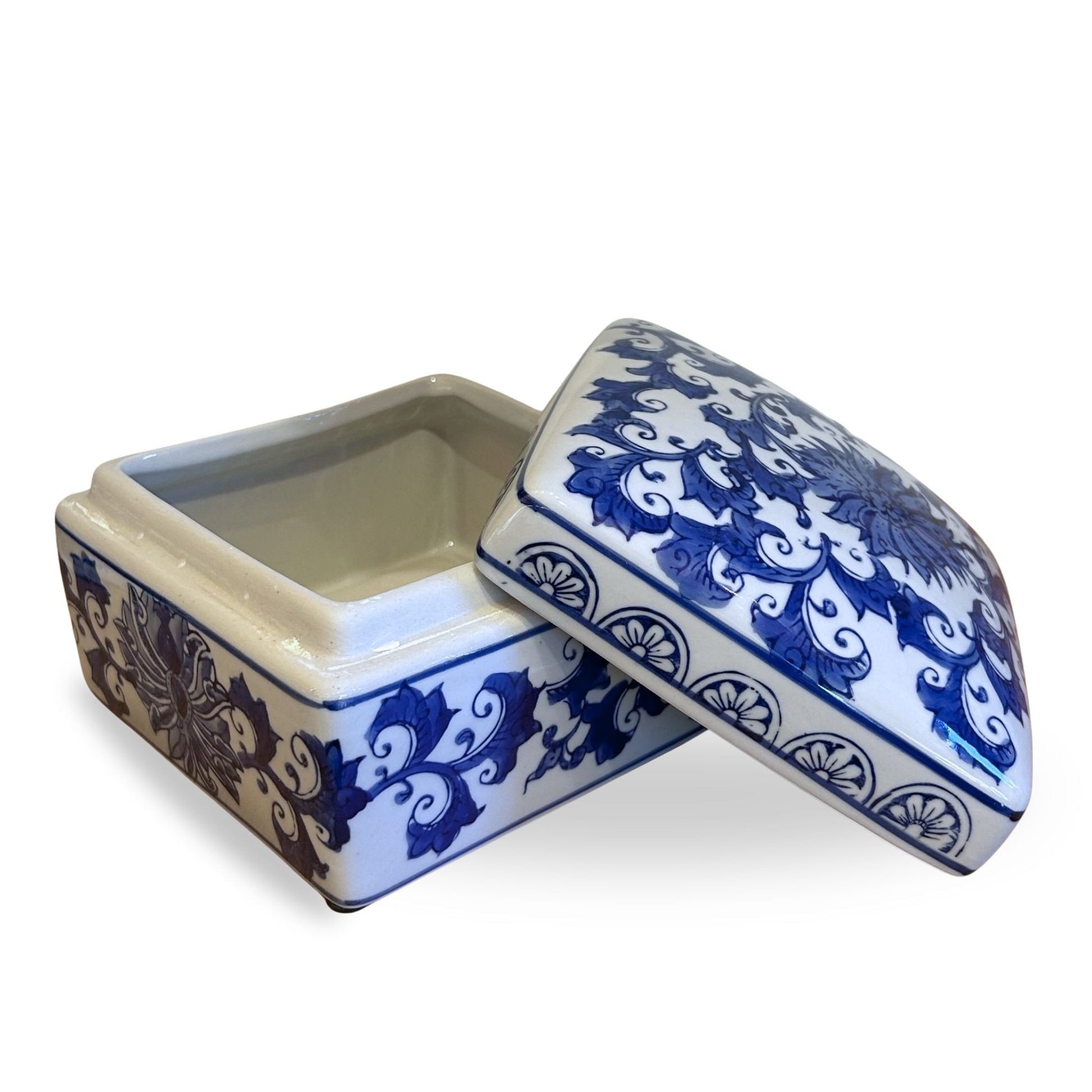 Blue and White Ceramic Box with Cover