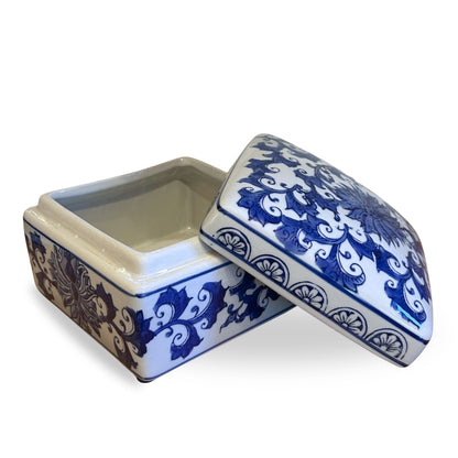 Blue and White Ceramic Box with Cover