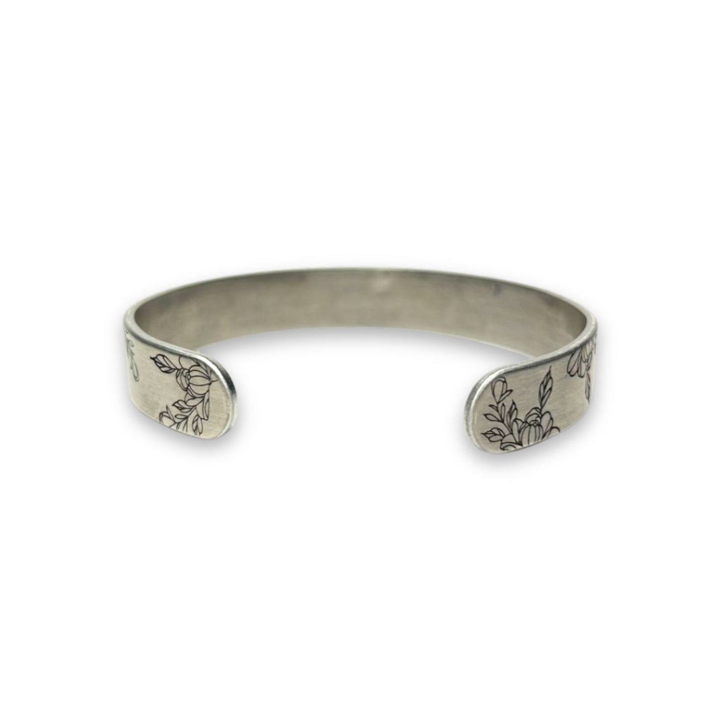 Bouquet Floral Flowers Hand-Stamped silver Cuff Bracelet