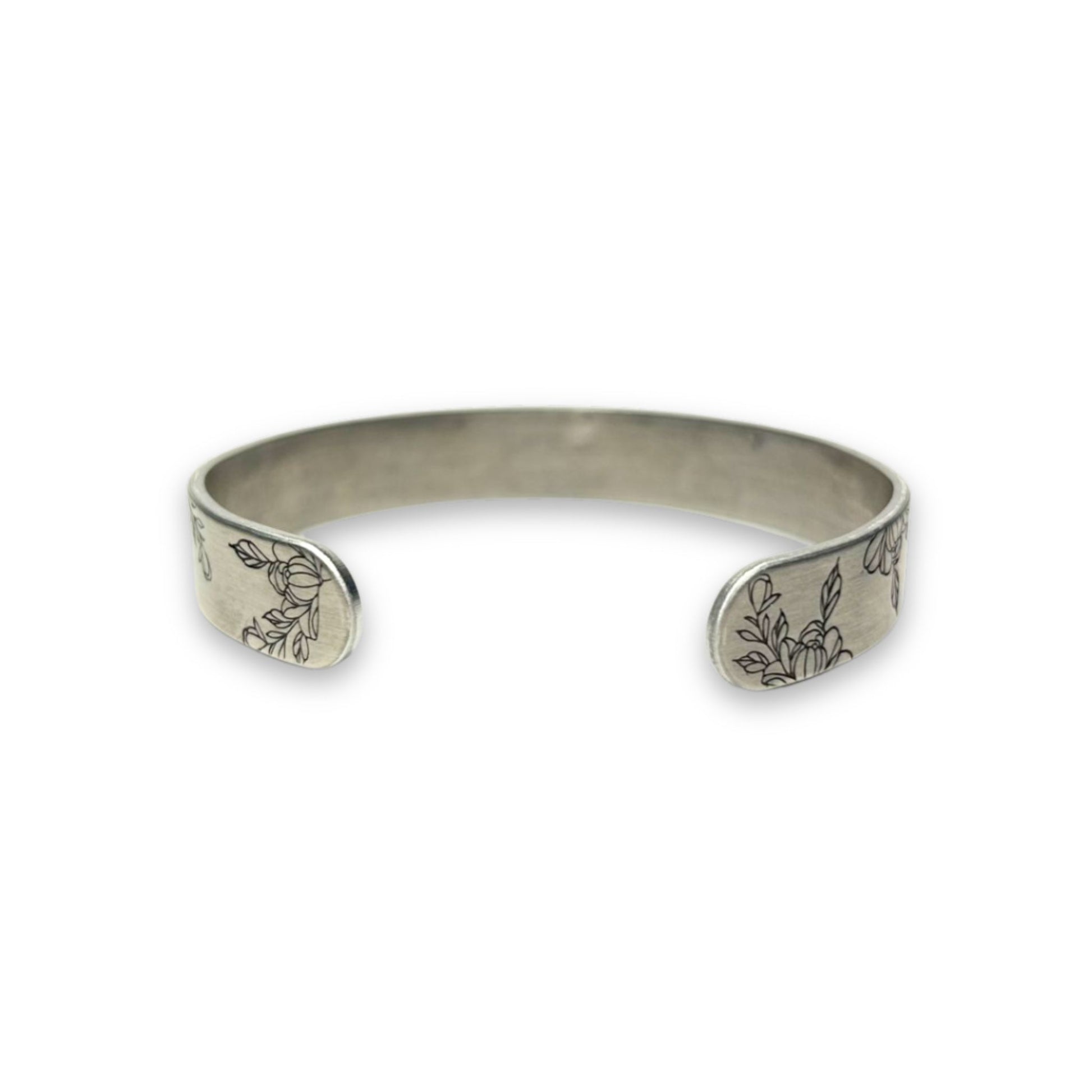Bouquet Floral Flowers Hand-Stamped silver Cuff Bracelet