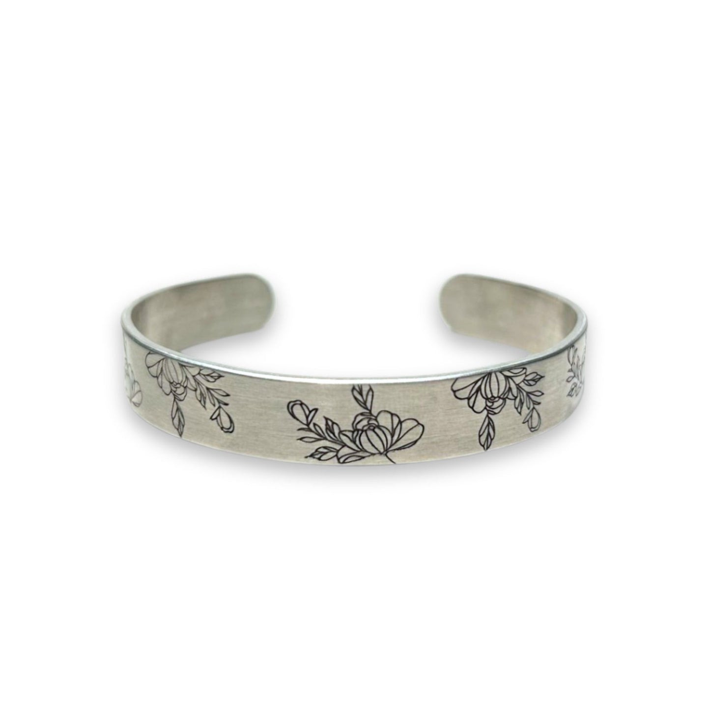 Bouquet Floral Silver Cuff Bracelet
