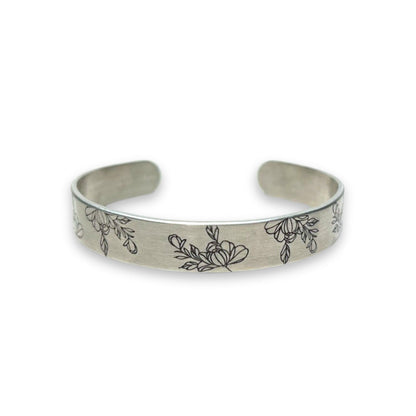 Bouquet Floral Silver Cuff Bracelet