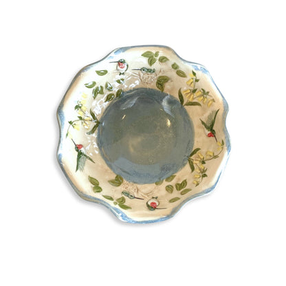 Bowl w hummingbirds - wavy blue x small 7 "