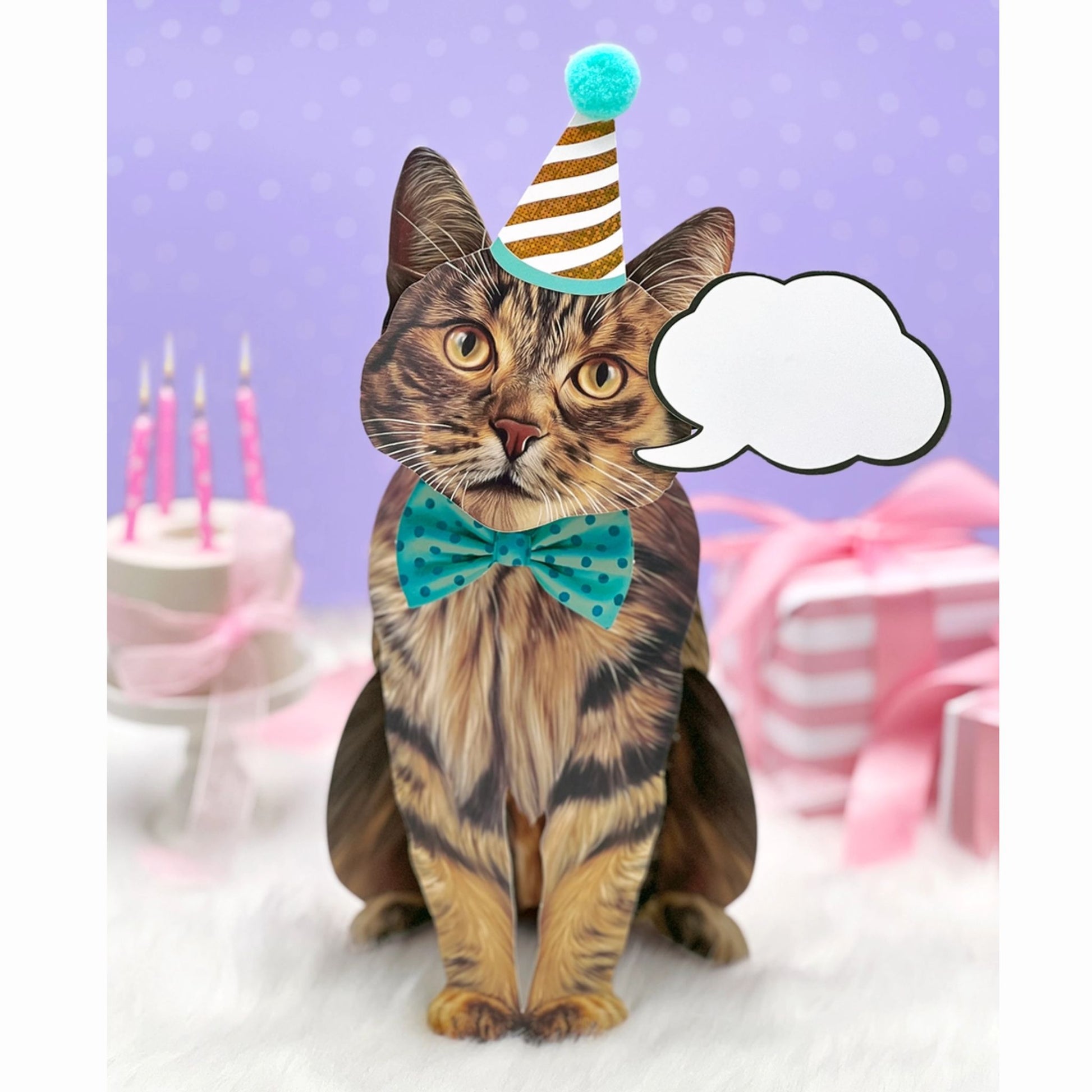 Brown Tabby Cat Greeting Card with Party hat