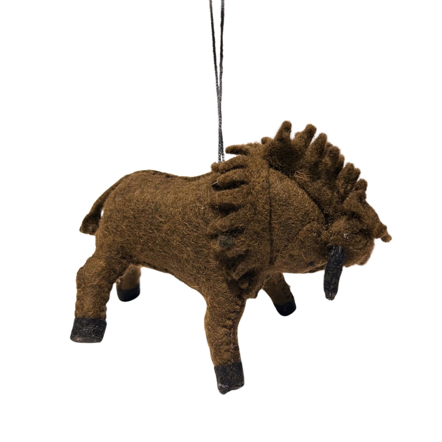 Buffalo Brown Felted Ornament Cow Boy